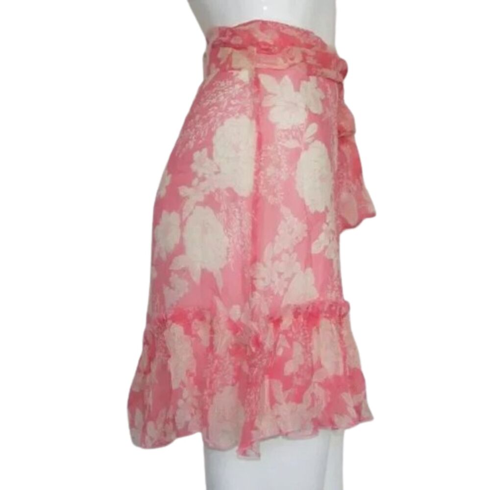JOIE Silk Skirt, 6, Pink Floral, Sash belt, Ruffle, Side Zipper - Picture 4 of 11